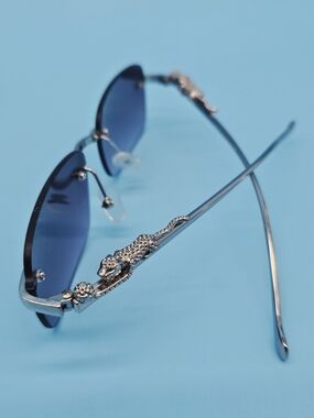 Men's Silver Sunglasses with Blue Lenses